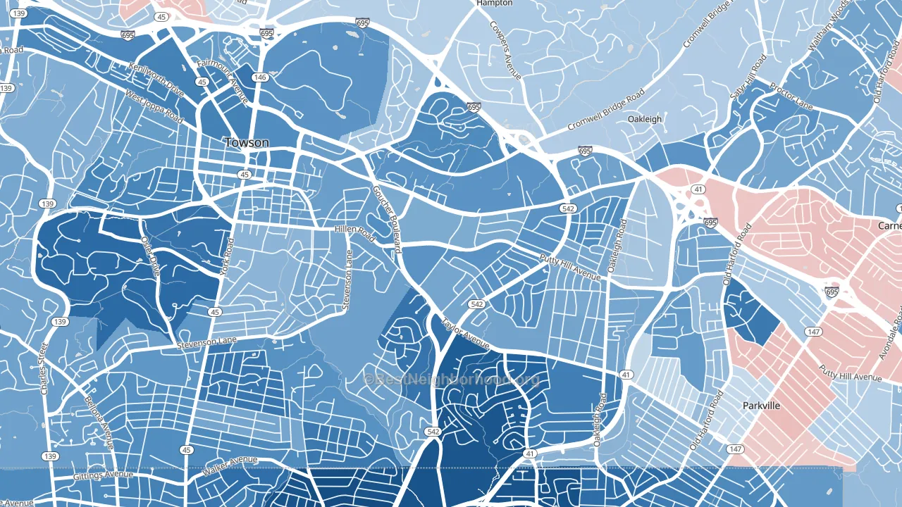 Loch Raven Manor, Towson, MD block-group political-lean map