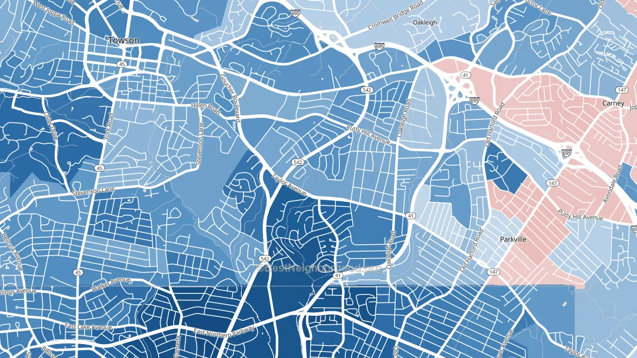 Loch Raven Village, Parkville, MD block-group political-lean map