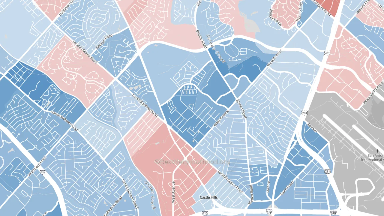 Lockhill Estates, San Antonio, TX block-group political-lean map