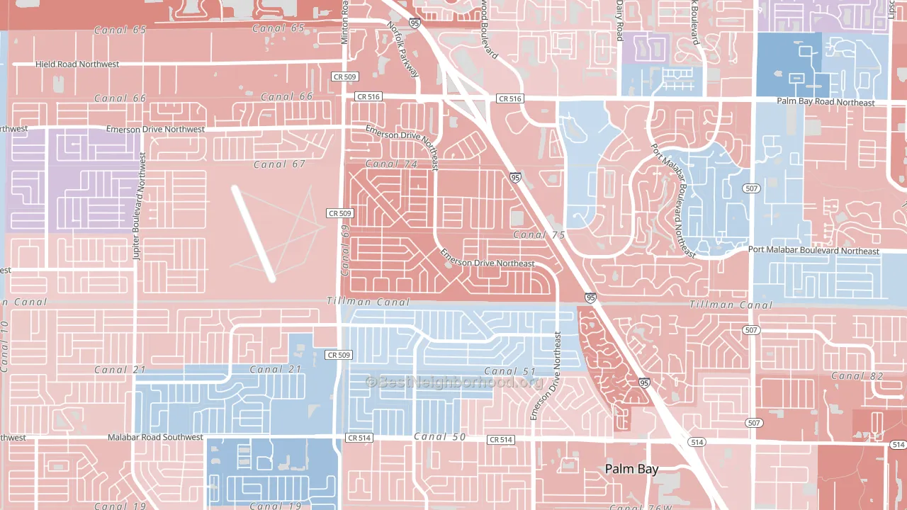Lockmar Estates, Palm Bay, FL block-group political-lean map