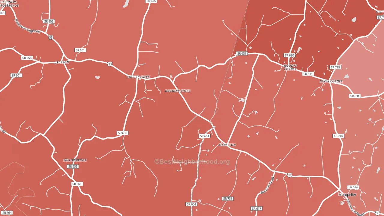 Locust Creek, VA block-group political-lean map