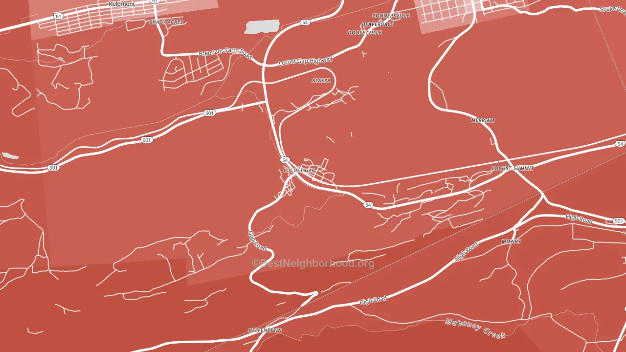 Locust Gap, PA block-group political-lean map