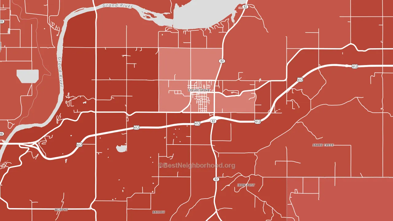 Locust Grove, OK block-group political-lean map
