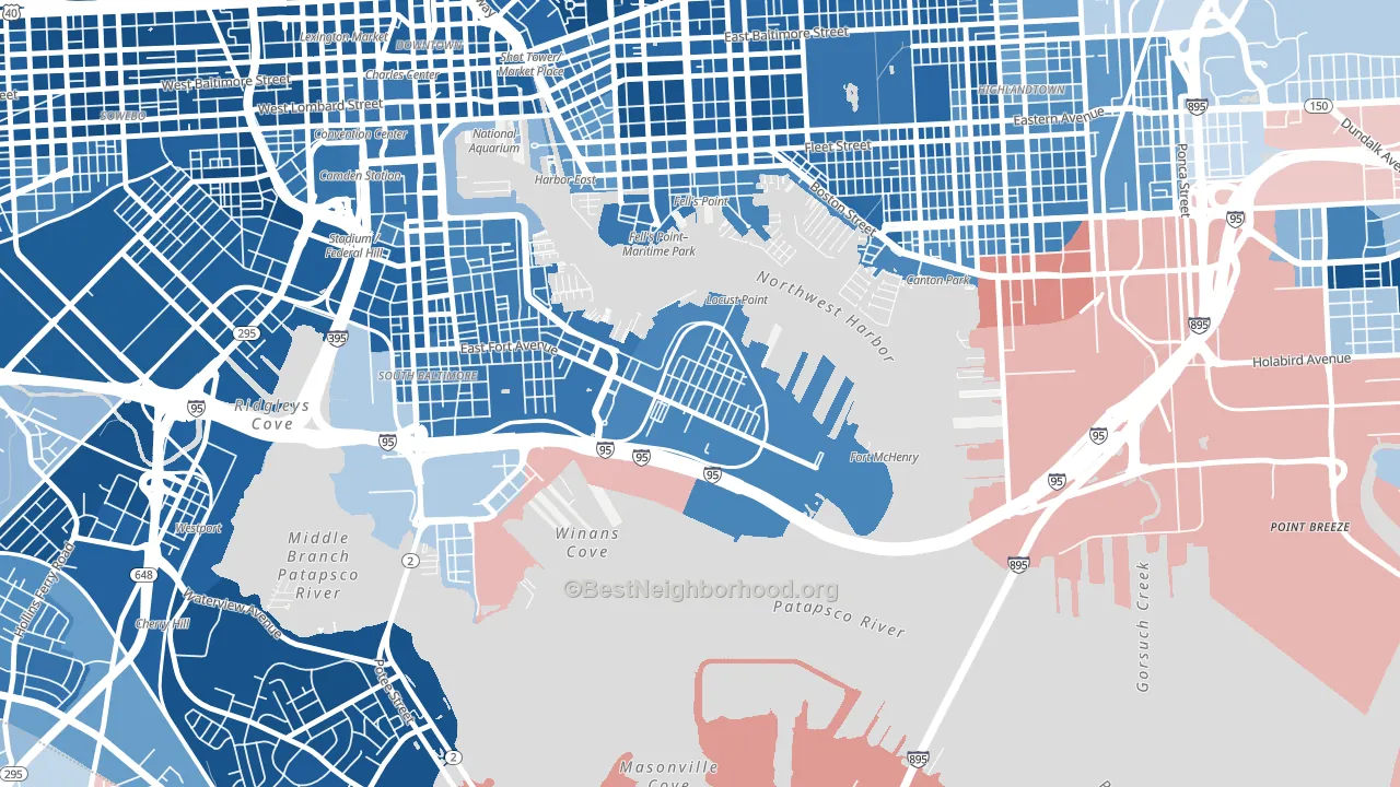 Locust Point, Baltimore, MD block-group political-lean map