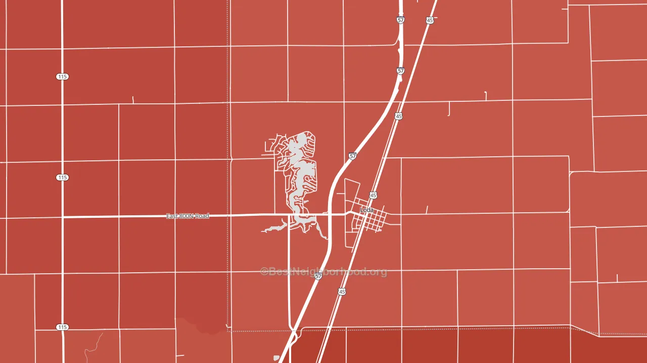 Loda, IL block-group political-lean map
