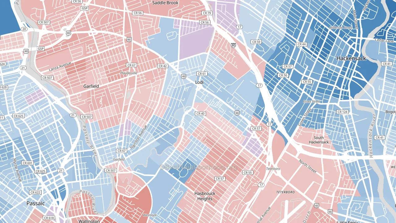 Lodi, NJ block-group political-lean map