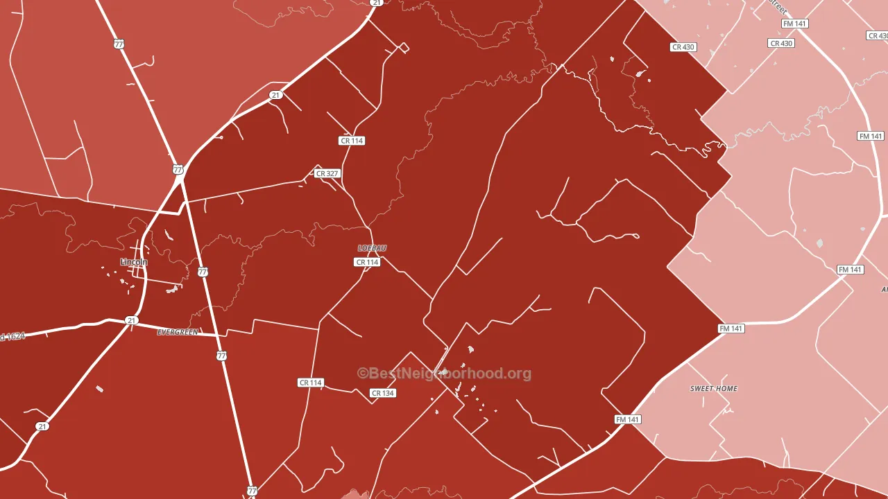 Loebau, TX block-group political-lean map
