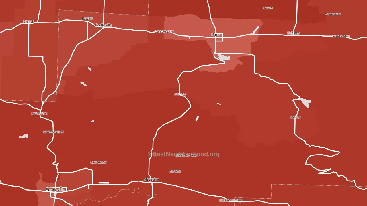 Logan County, AR block-group political-lean map