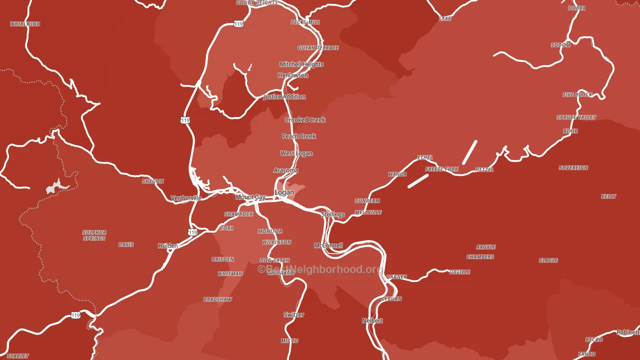 Logan County, WV block-group political-lean map