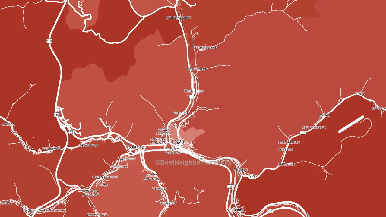 Logan, WV block-group political-lean map