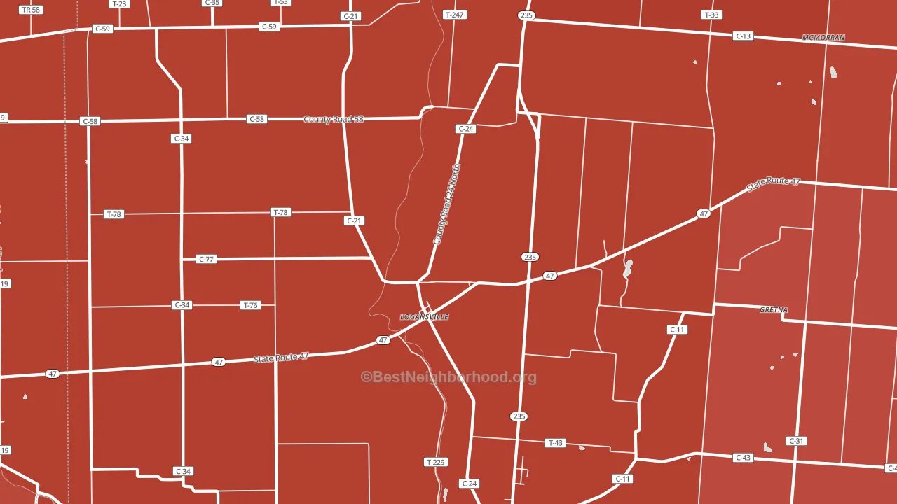 Logansville, OH block-group political-lean map