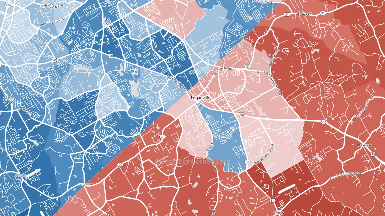 Loganville, GA block-group political-lean map