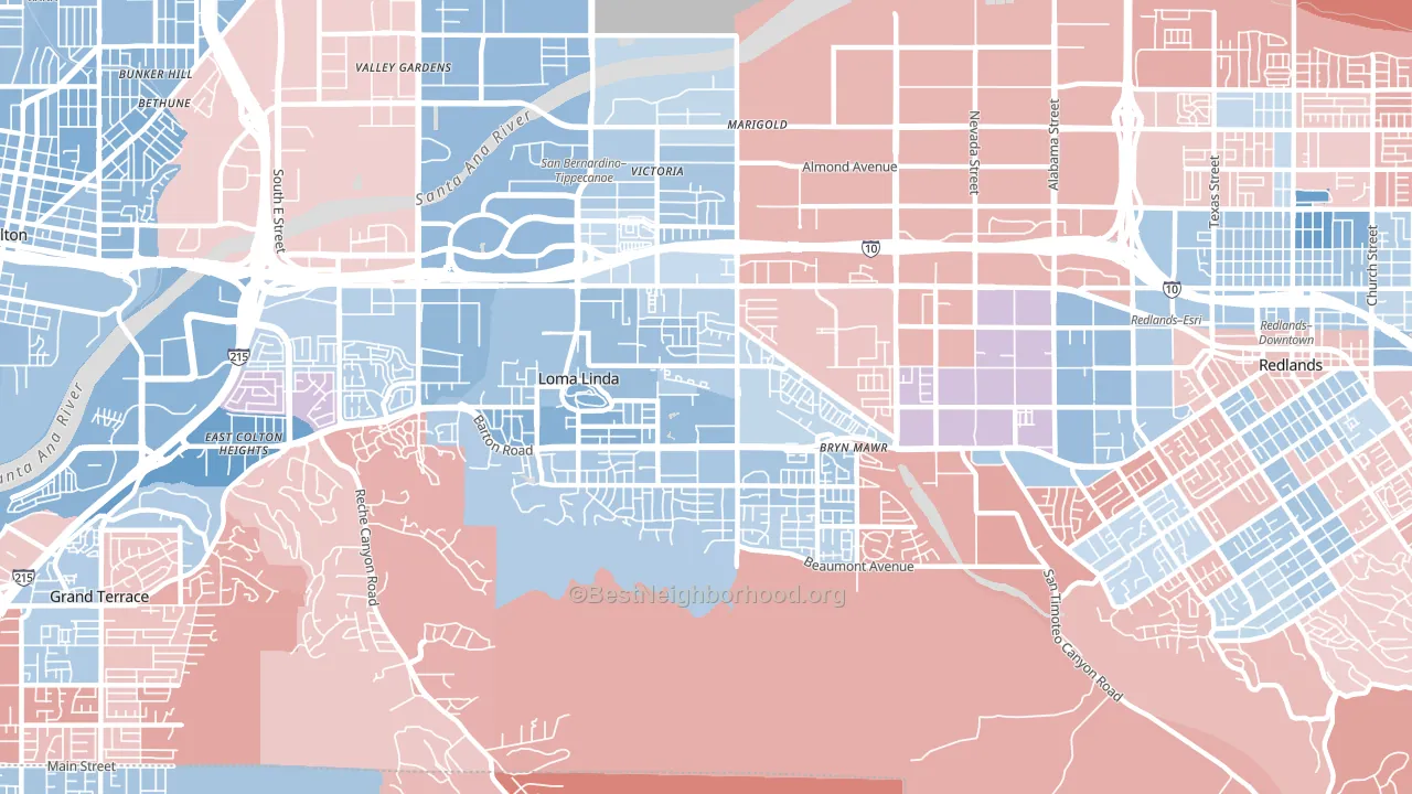 Loma Linda, CA block-group political-lean map