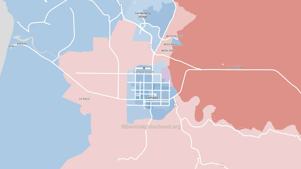 Lompoc, CA block-group political-lean map