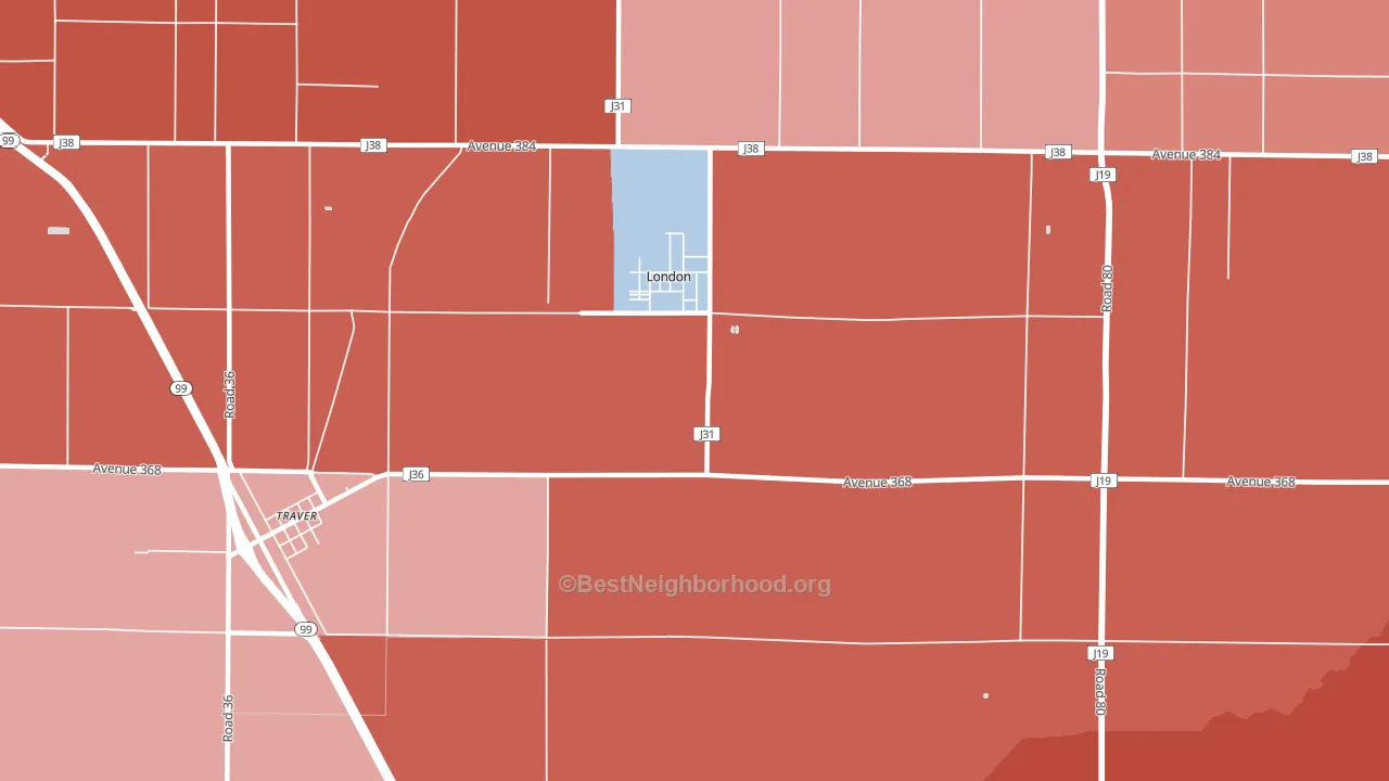 London, CA block-group political-lean map