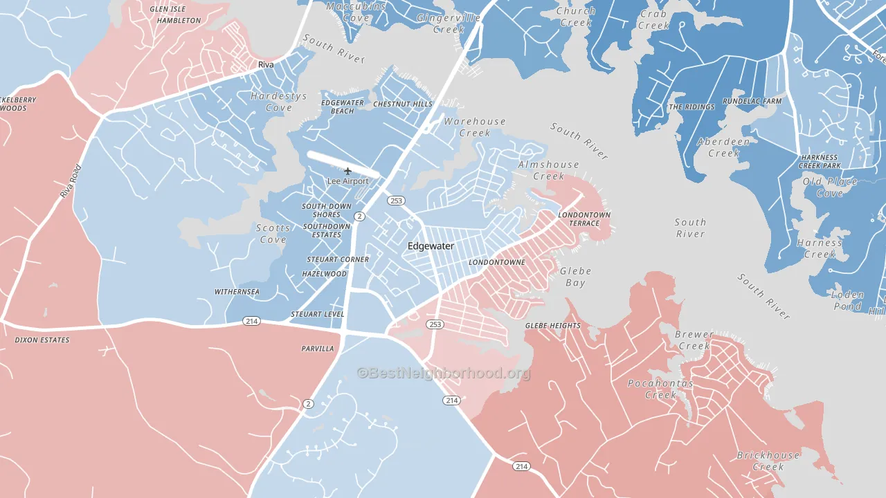 Londontowne, Edgewater, MD block-group political-lean map