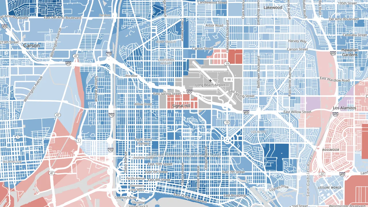 Long Beach, CA block-group political-lean map