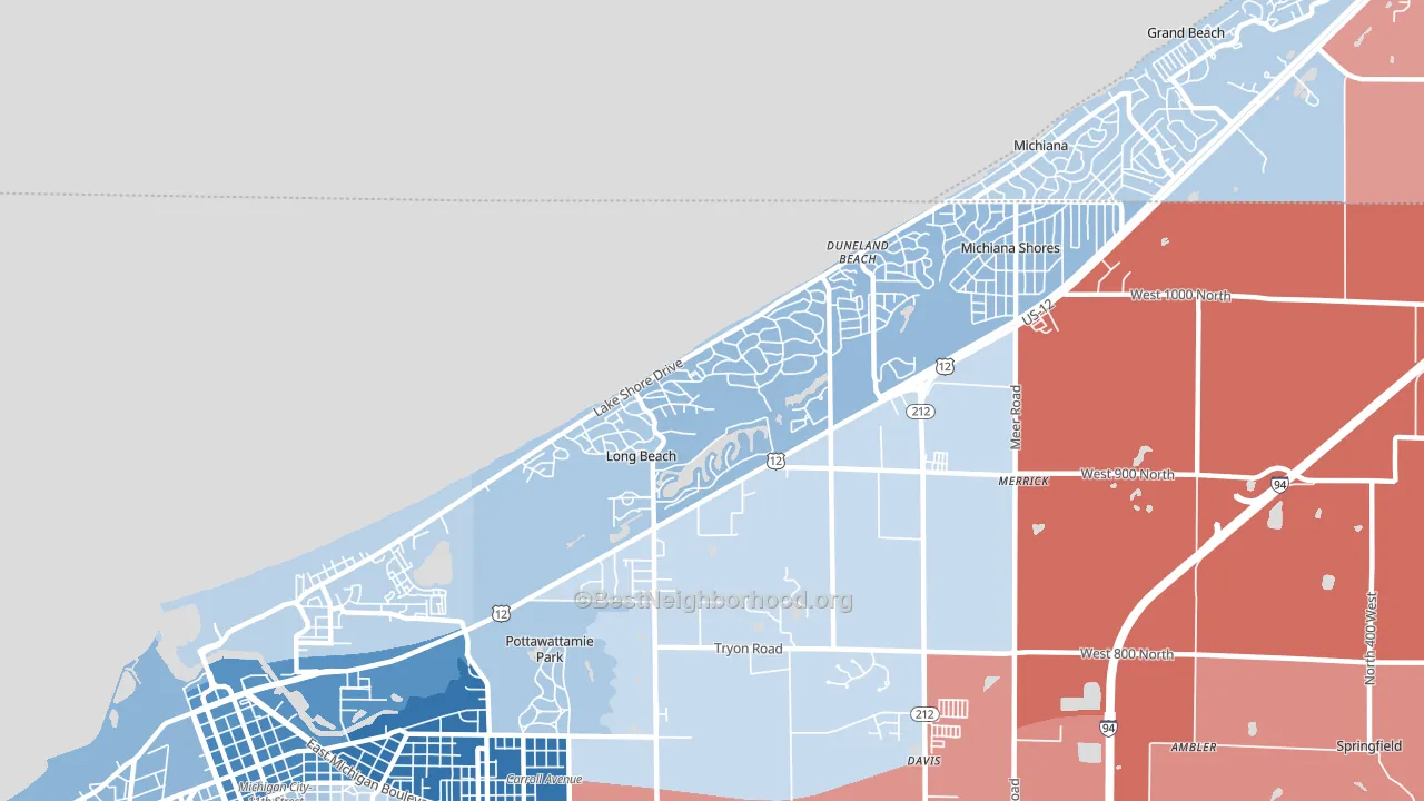 Long Beach, IN block-group political-lean map
