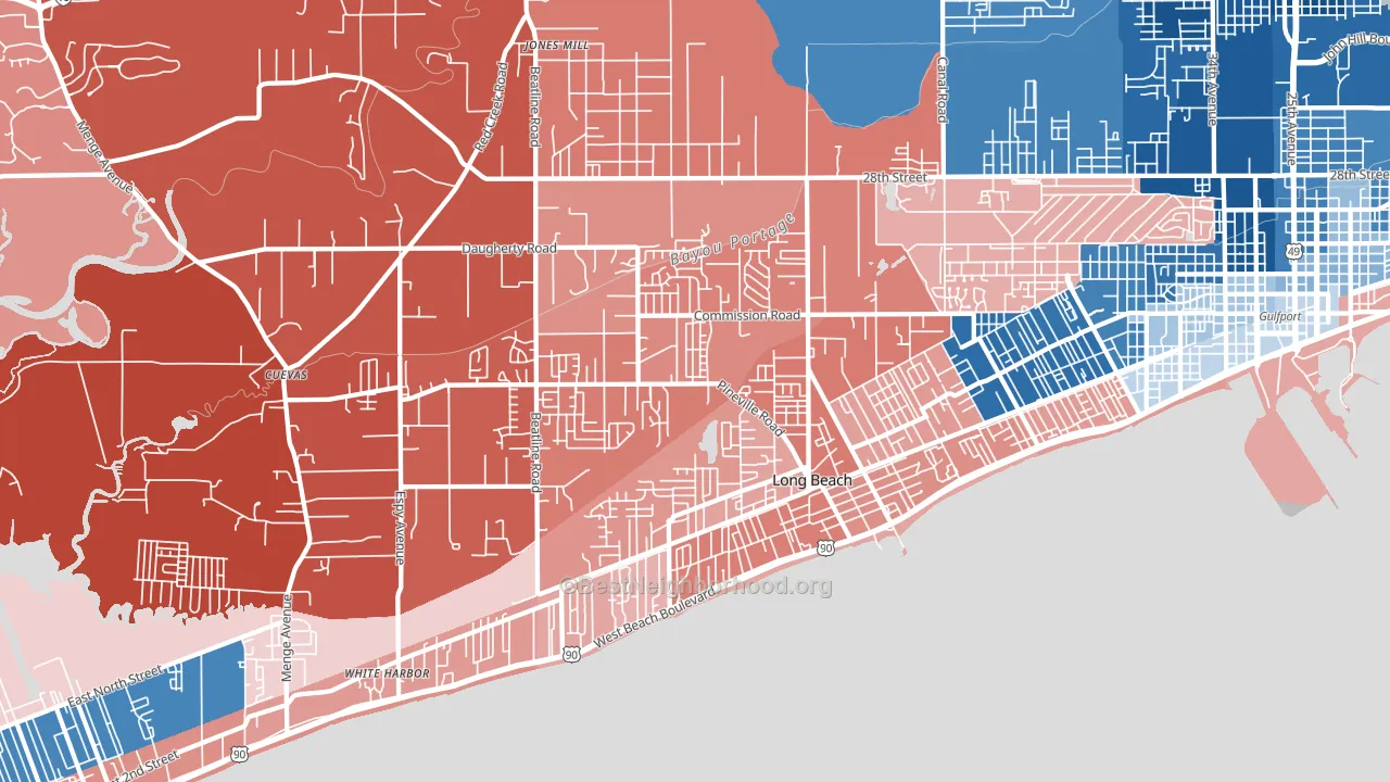 Long Beach, MS block-group political-lean map