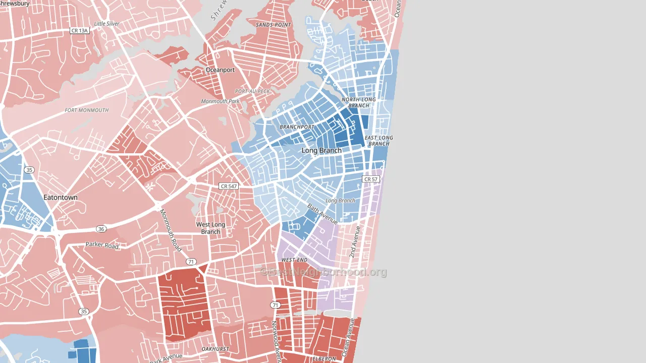 Long Branch, NJ block-group political-lean map