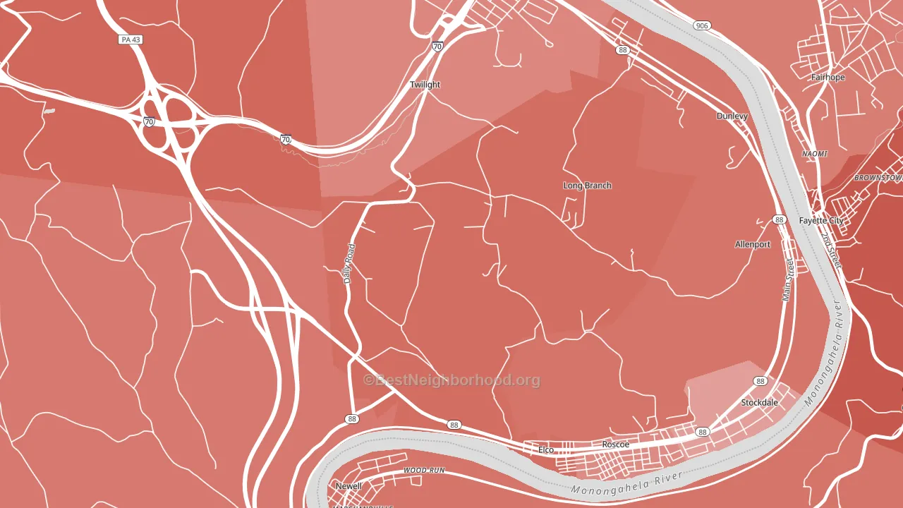 Long Branch, PA block-group political-lean map