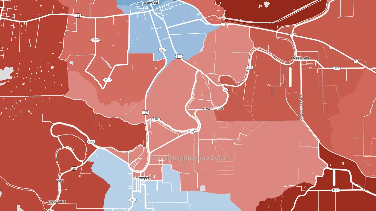 Long Bridge, LA block-group political-lean map