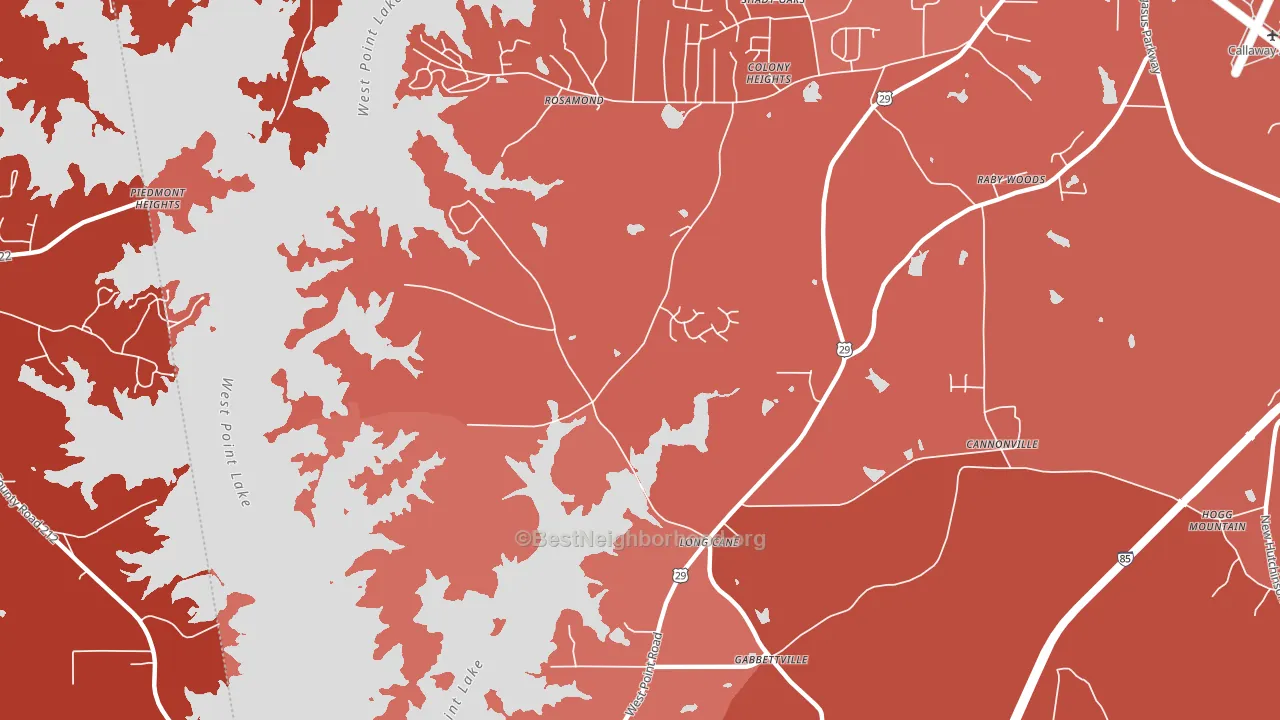 Long Cane, GA block-group political-lean map