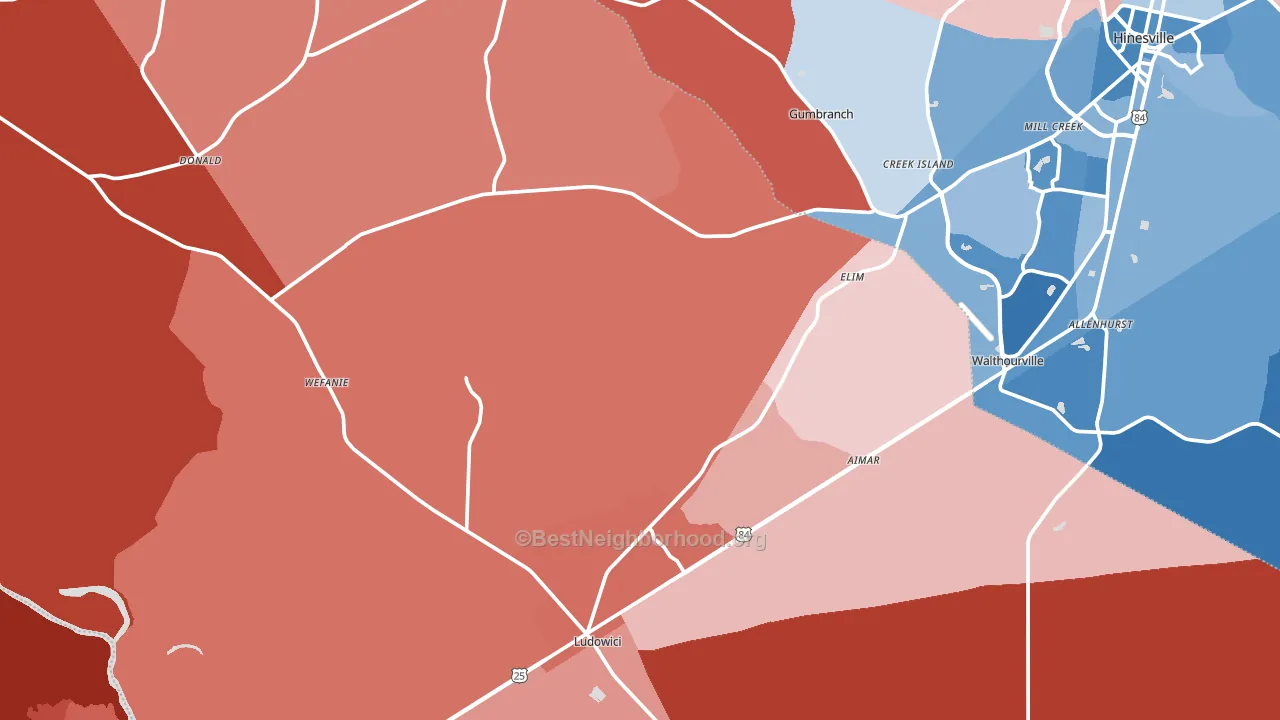 Long County, GA block-group political-lean map