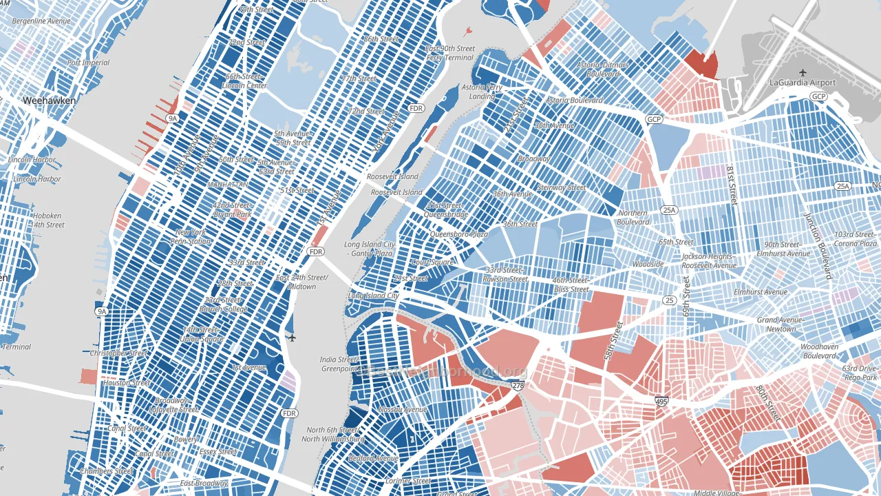 Long Island City, Queens, NY block-group political-lean map