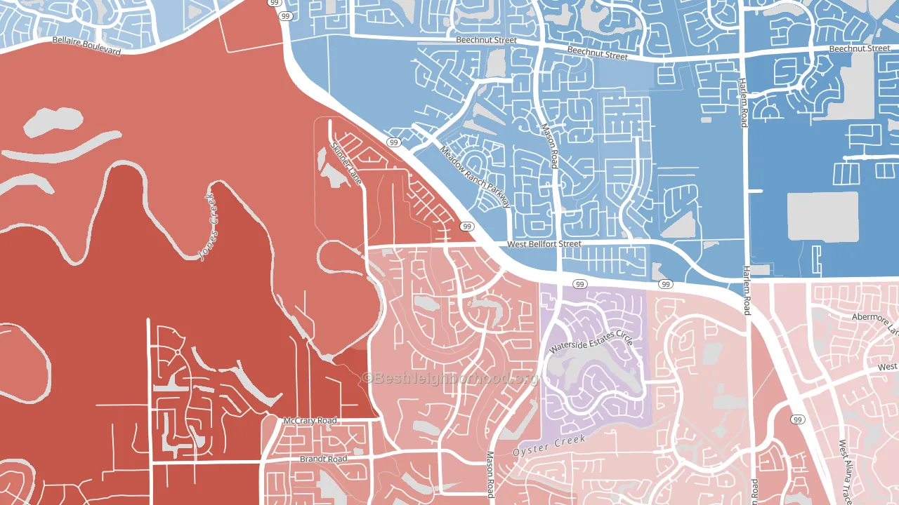 Long Meadow Farms, Richmond, TX block-group political-lean map