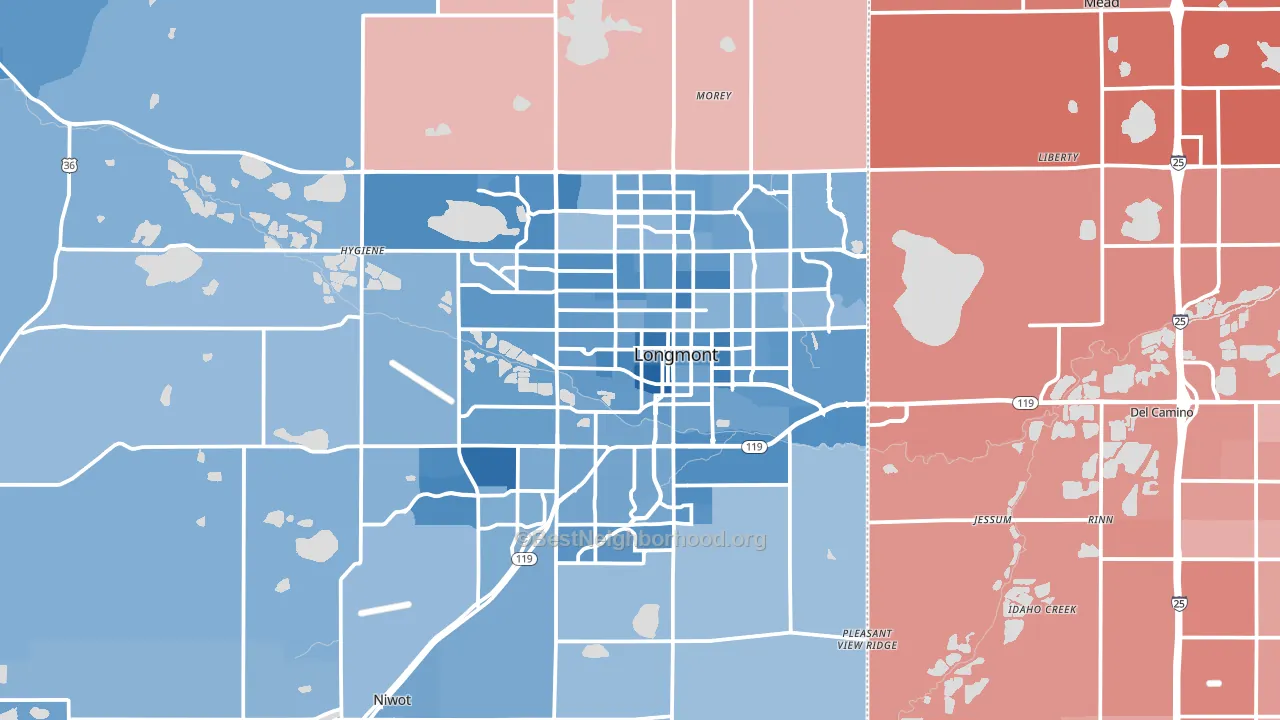 Longmont, CO block-group political-lean map