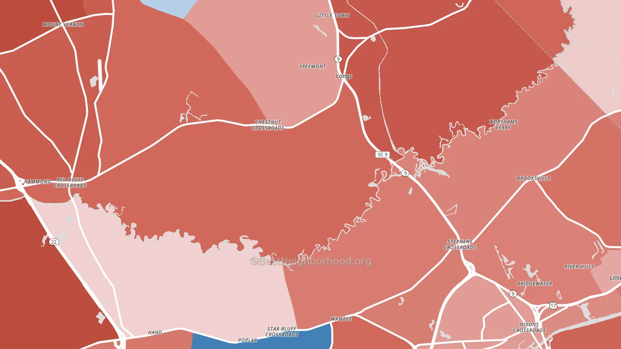 Longs, SC block-group political-lean map