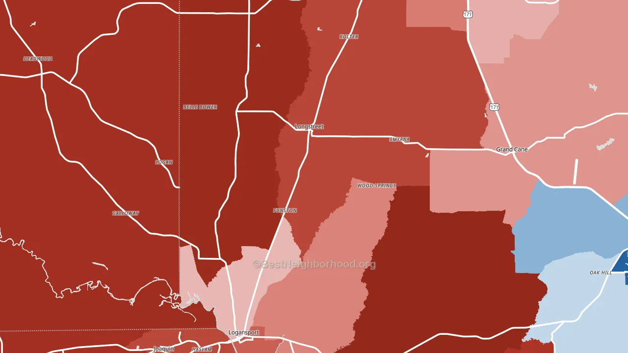 Longstreet, LA block-group political-lean map