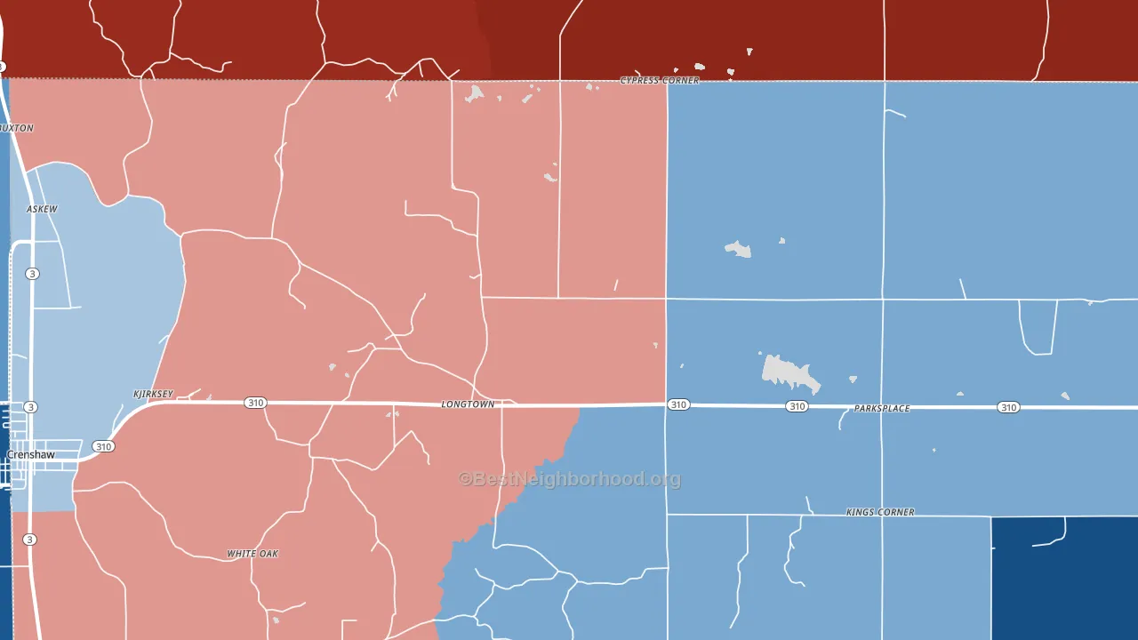 Longtown, MS block-group political-lean map