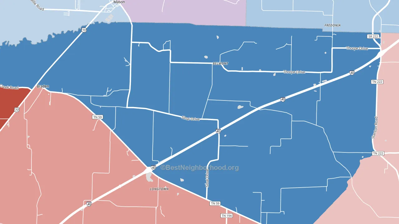 Longtown, TN block-group political-lean map