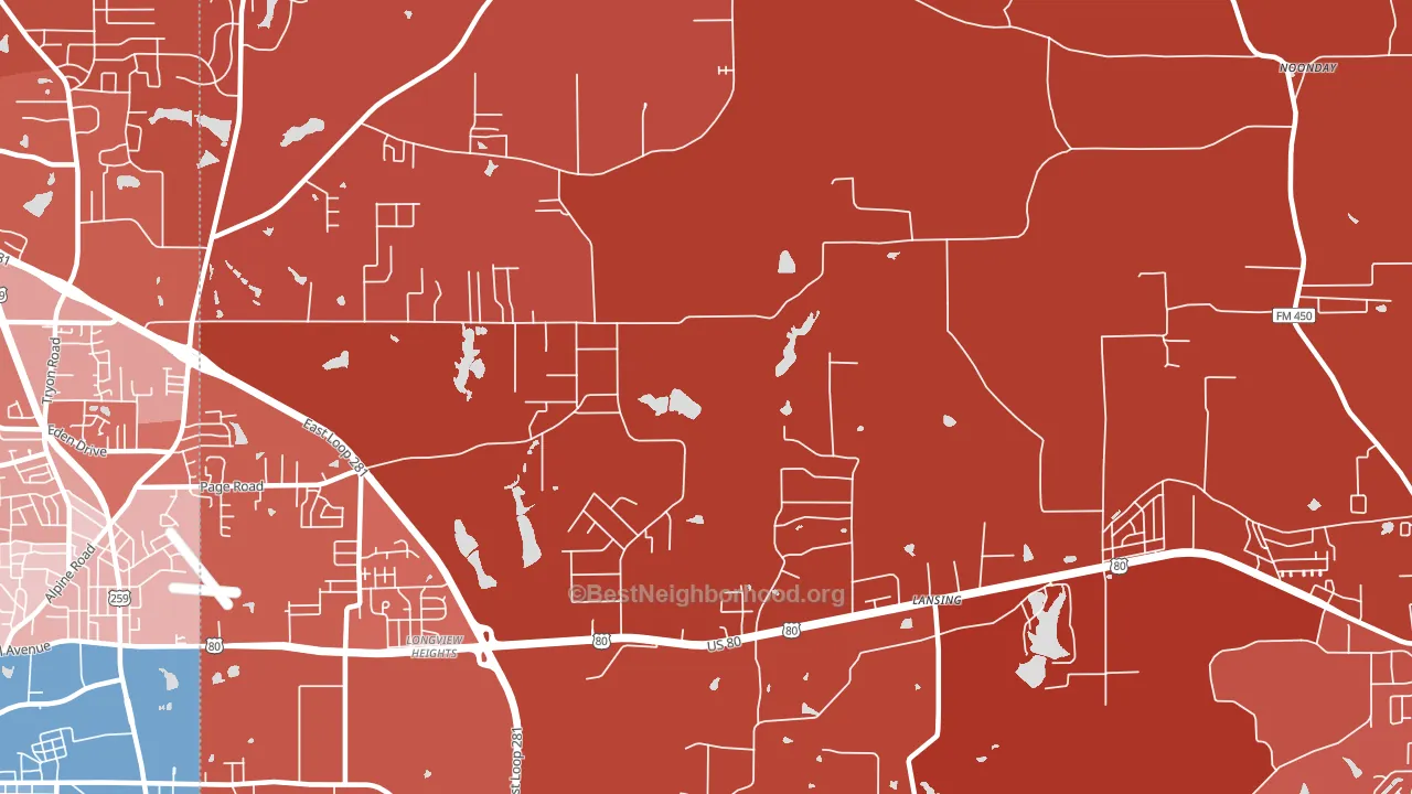 Longview Heights, TX block-group political-lean map