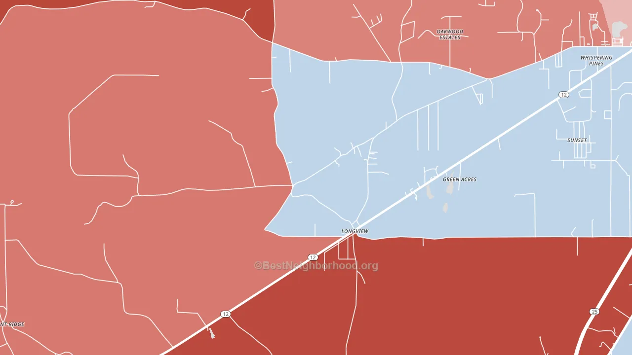 Longview, MS block-group political-lean map