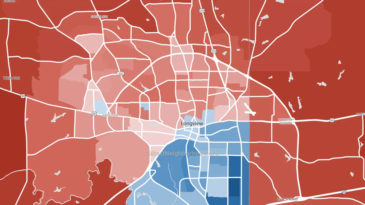 Longview, TX block-group political-lean map