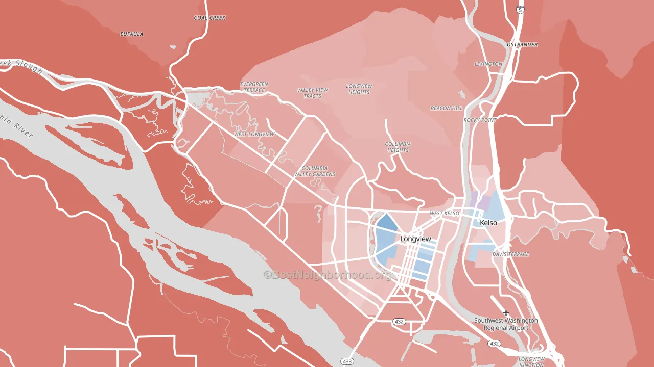 Longview, WA block-group political-lean map