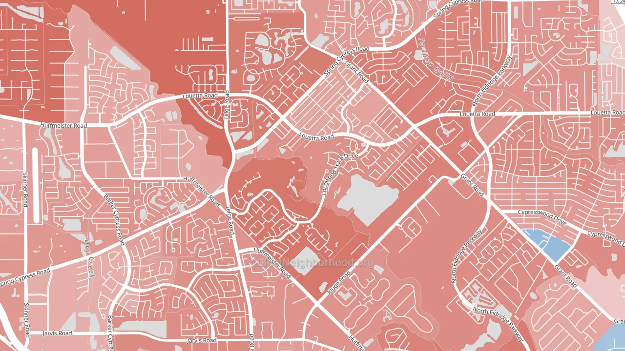 Longwood, Cypress, TX block-group political-lean map