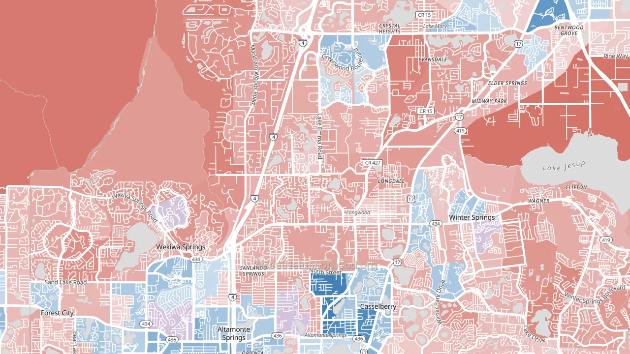 Longwood, FL block-group political-lean map