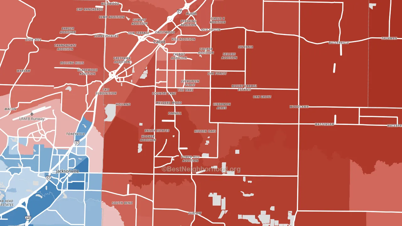 Lonoke County, AR block-group political-lean map