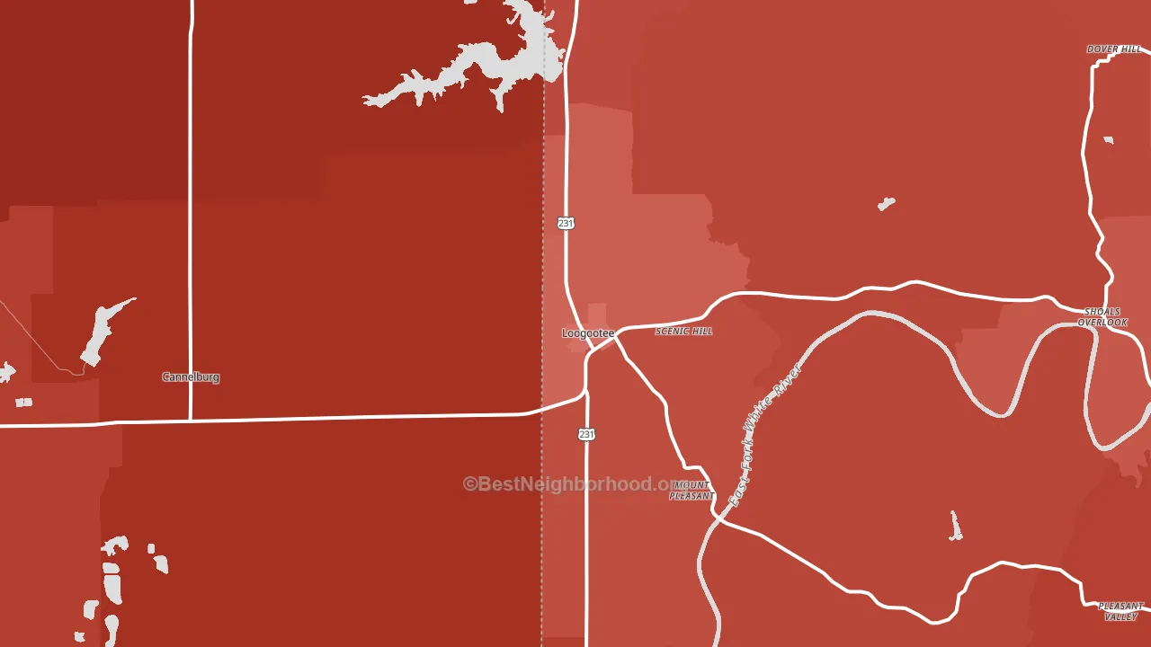 Loogootee, IN block-group political-lean map