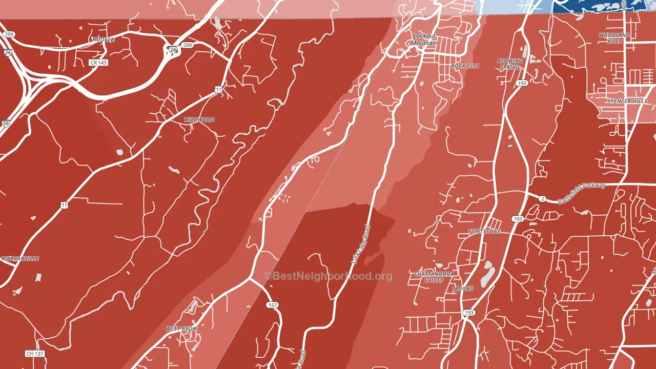 Lookout Mountain, GA block-group political-lean map