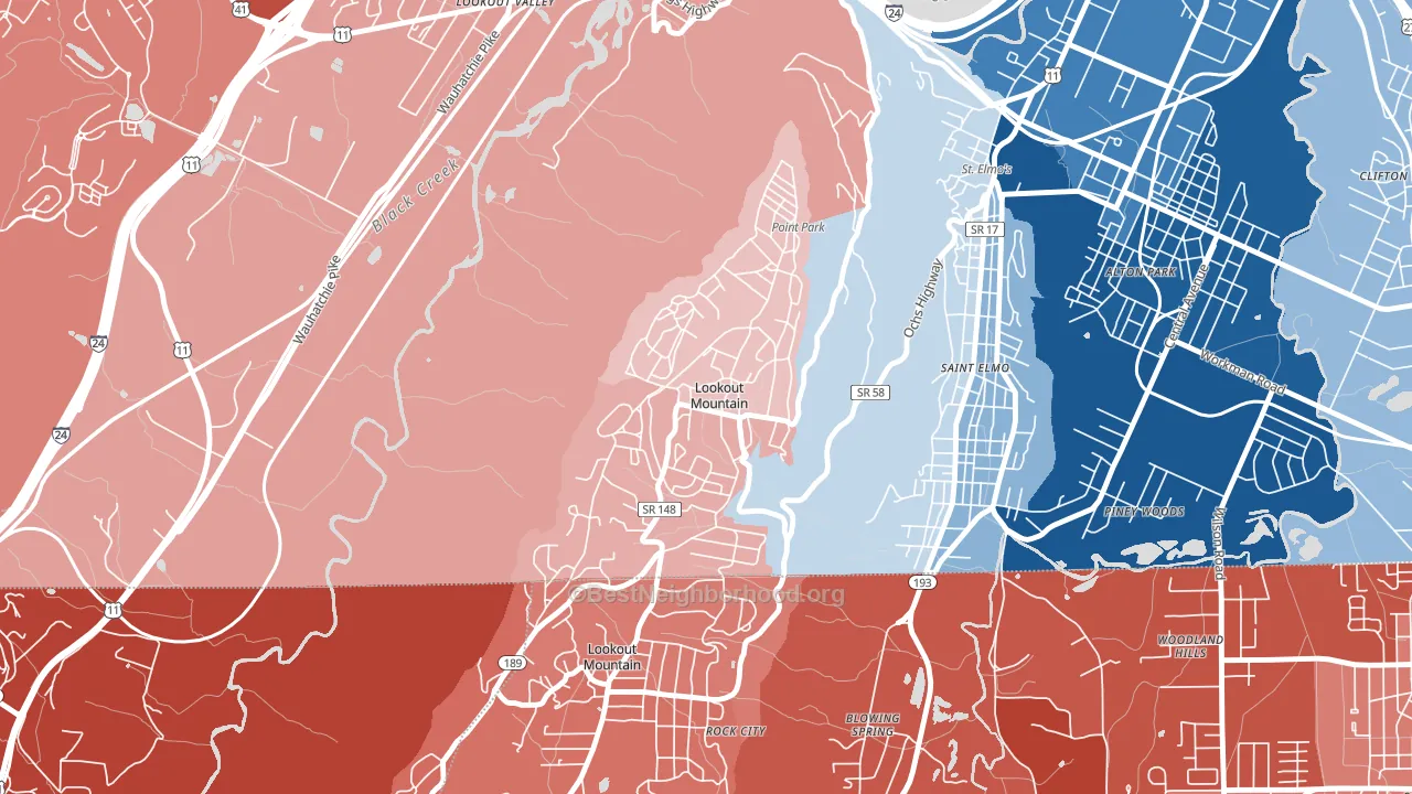 Lookout Mountain, TN block-group political-lean map