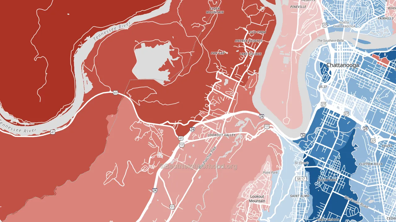 Lookout Valley, Chattanooga, TN block-group political-lean map