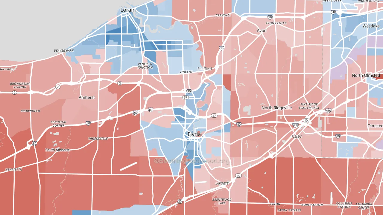 Lorain County, OH block-group political-lean map