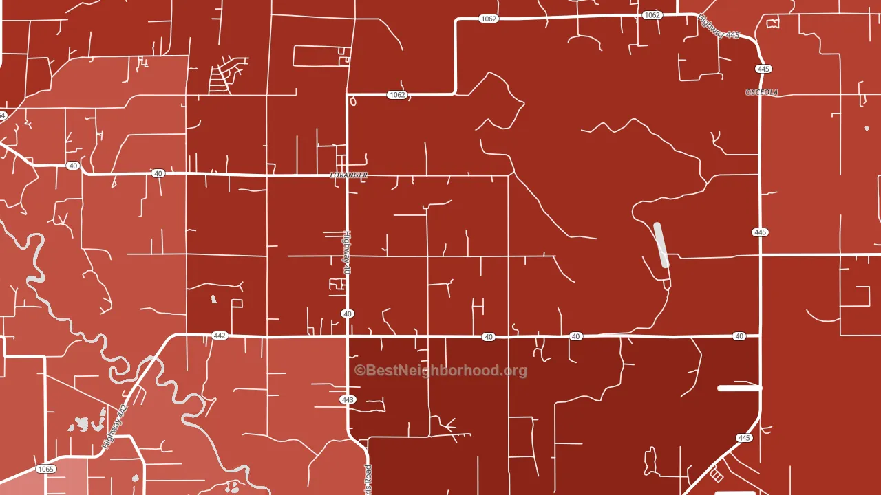 Loranger, LA block-group political-lean map