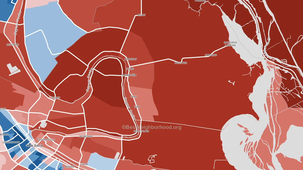 Loreauville, LA block-group political-lean map