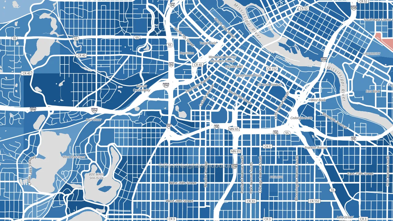 Loring Park, Minneapolis, MN block-group political-lean map